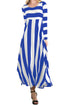 Sexy Blue Bold Stripe Long Sleeve Maxi Dress